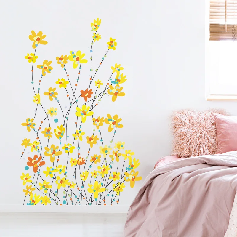 1pcs Small Fresh Yellow Flowers Flowers Bedroom Bed Porch Home Wall Decoration Wall Stickers Self-Adhesive