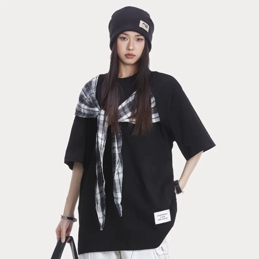 Summer Bow Patch Designs Women Short Sleeve O Neck T Shirts Fashion Casual Personality All-match Loose Tops Tee Daily Black Grey