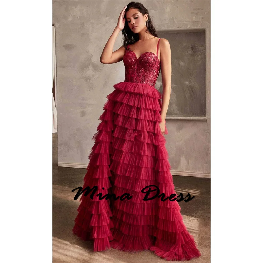 

Mina Lace Elegant Party Dresses 2024 for Wedding Dresses for Formal Occasions Multi-layer Spaghetti Straps Grace Sleeveless Prom