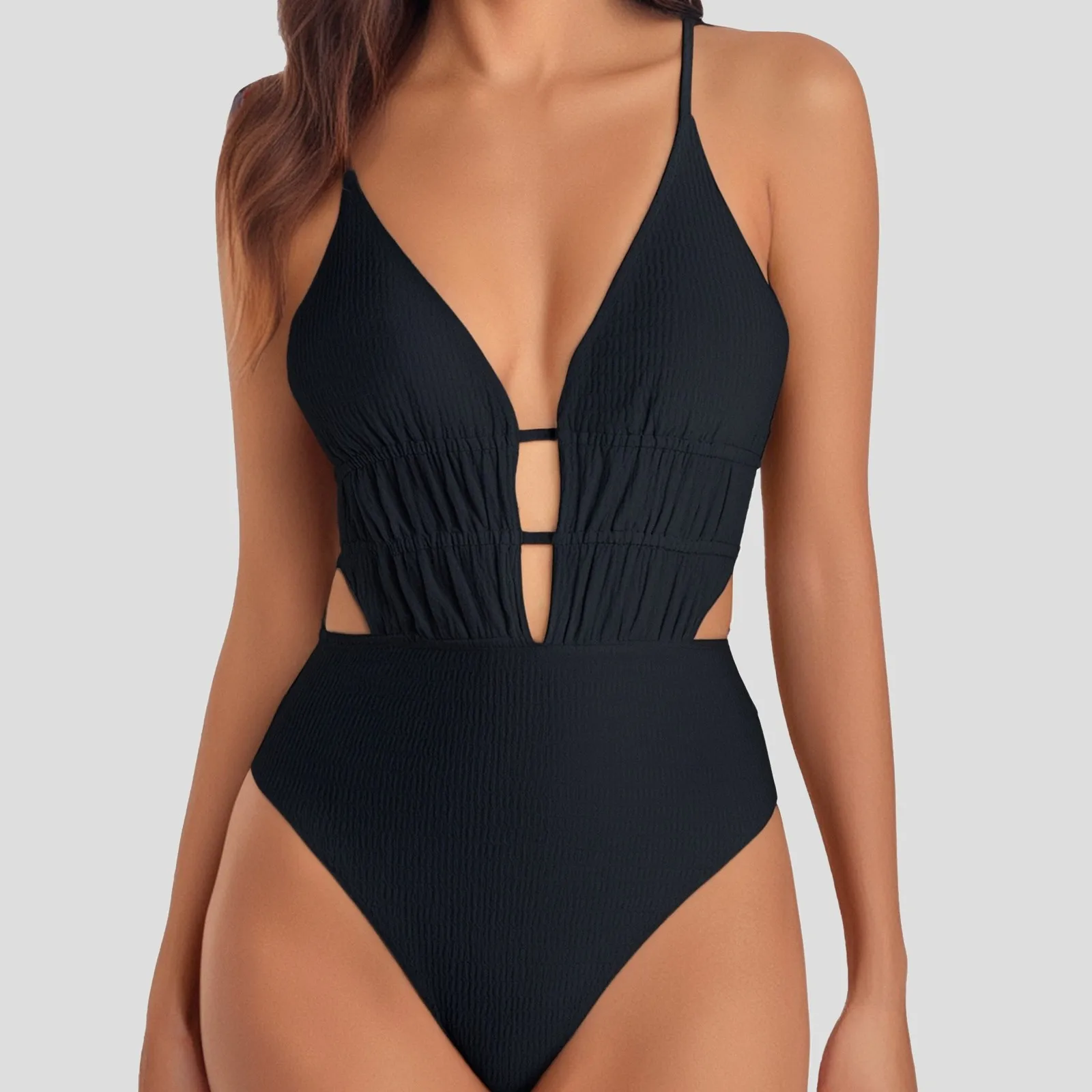 

2025 Women Deep V-neck Piece Swimsuit Summer Push Up Swimwear Female Beachwear Bathing Suits Micro Korean Monokini