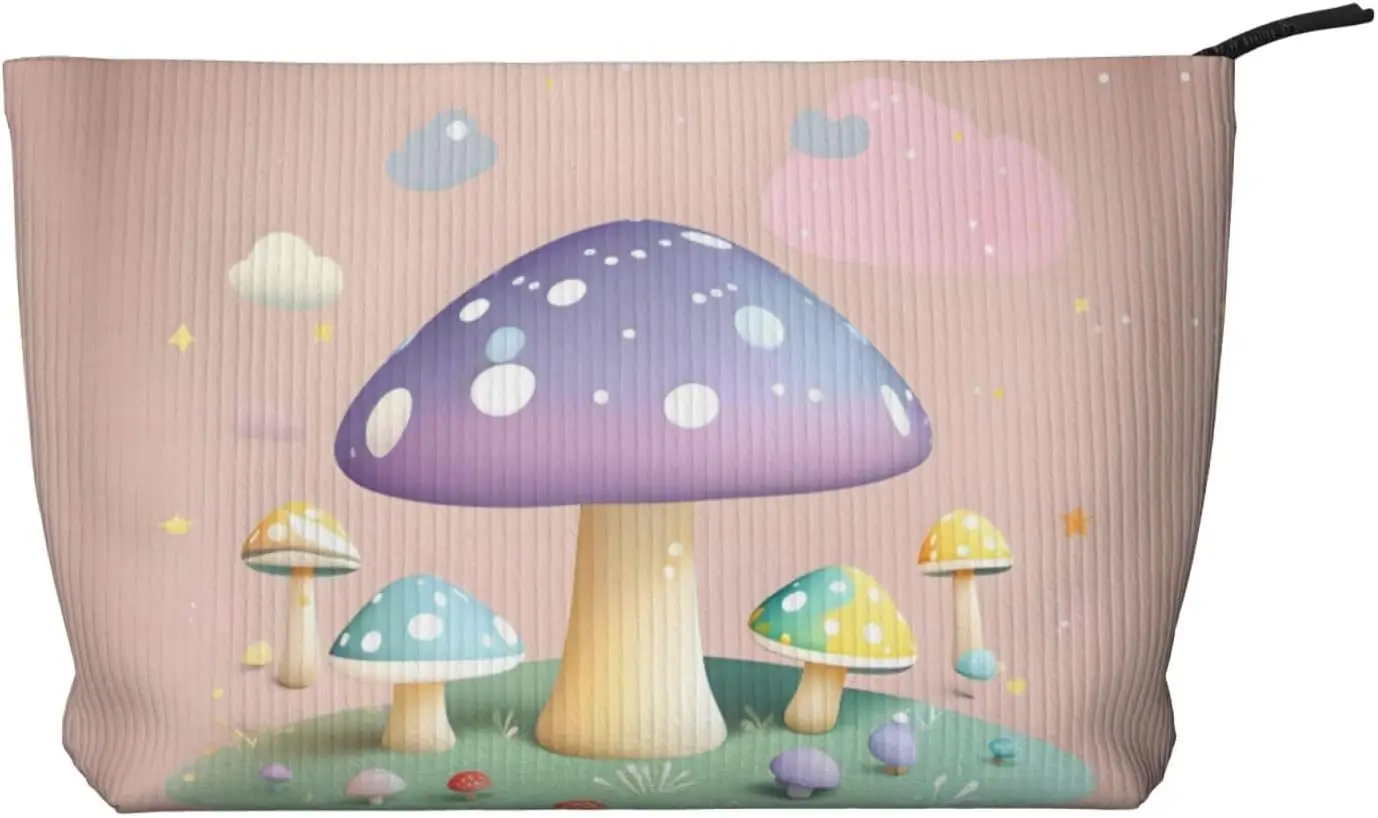 

Cartoon mushroom Corduroy cosmetic bag, suitable for travel and daily use, Sturdy Lining, Ensures Longevity