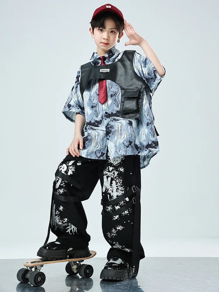 Kid Hip Hop Clothing Vintage Floral Shirt Vest Top Black Print Casual Straps Baggy Pants for Girl Boy Jazz Dance Costume Clothes