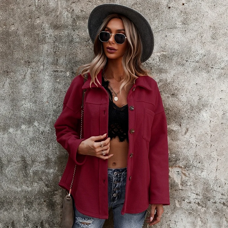 Women Lapel Long Sleeve Single Breasted Cardigan Warm Loose Casual Coats Solid Color Thick Tops Autumn Winter Fleece Sweatshirts