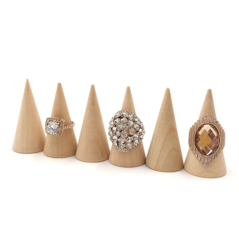 

5 Pcs/Set Ring Organizer Wooden Cone Creative Ring Holder Jewelry Display Holder Natural Unfinished Wood Jewelry Display Stands
