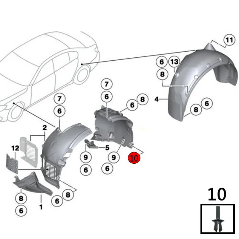 50X For BMW E92LCI E93 E93LCI F30 F31 F34GT F35 F32 F33 E12 E28 E34 E39 E60 E60LCI E61 E61LCI Fender Liner Rivet Expanding Clip