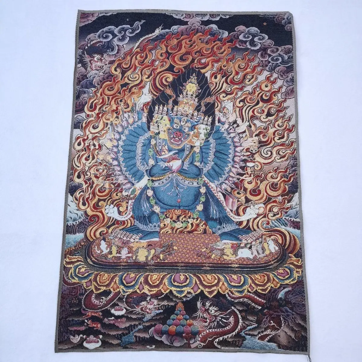 Tibet Tibetan Cloth Silk Bull head wrathful king Yamantaka Vajra Buddha Thangka Tangka Embroidery Painting
