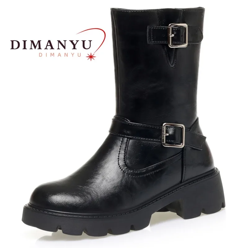 DIMANYU Women's Winter Boots Genuine Leather 2026 New Round-toe Women Mid-calf Boots Wool Lining Women Snow Boots 