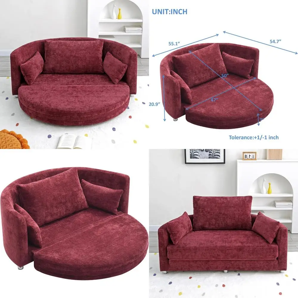 

Round Foldable Sofa Sleeper Chair Bed - Lazy Floor Recliner Convertible Couch with Upholstered Wide Seat and Two Layer Comfort