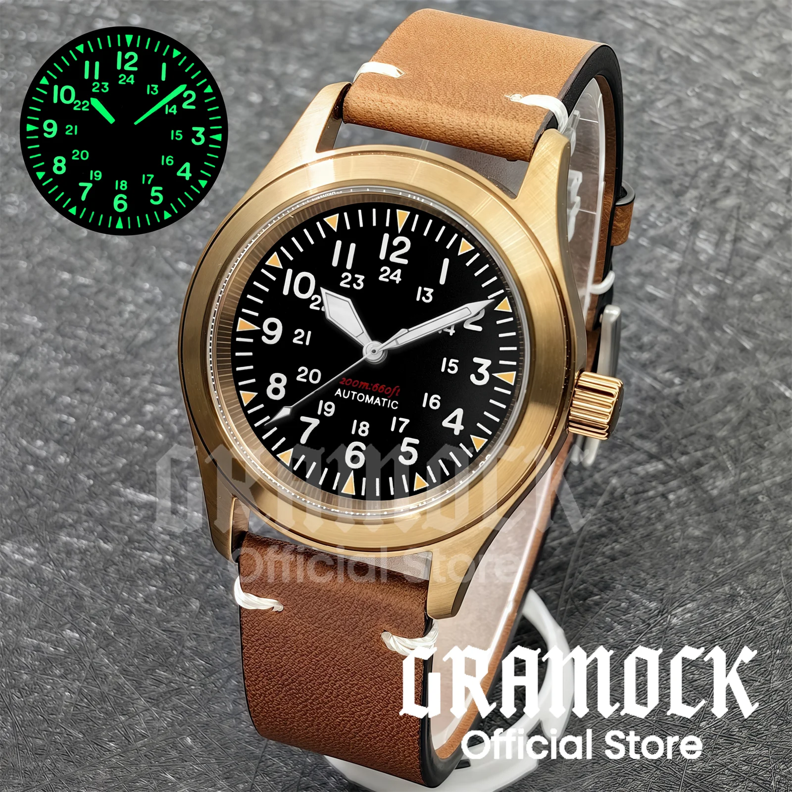 Customize 39mm Vintage Brass Pilot Aviator Men's Automatic Watches Domed Sapphire NH35A Miyota8215 Movement Waterproof Luminous