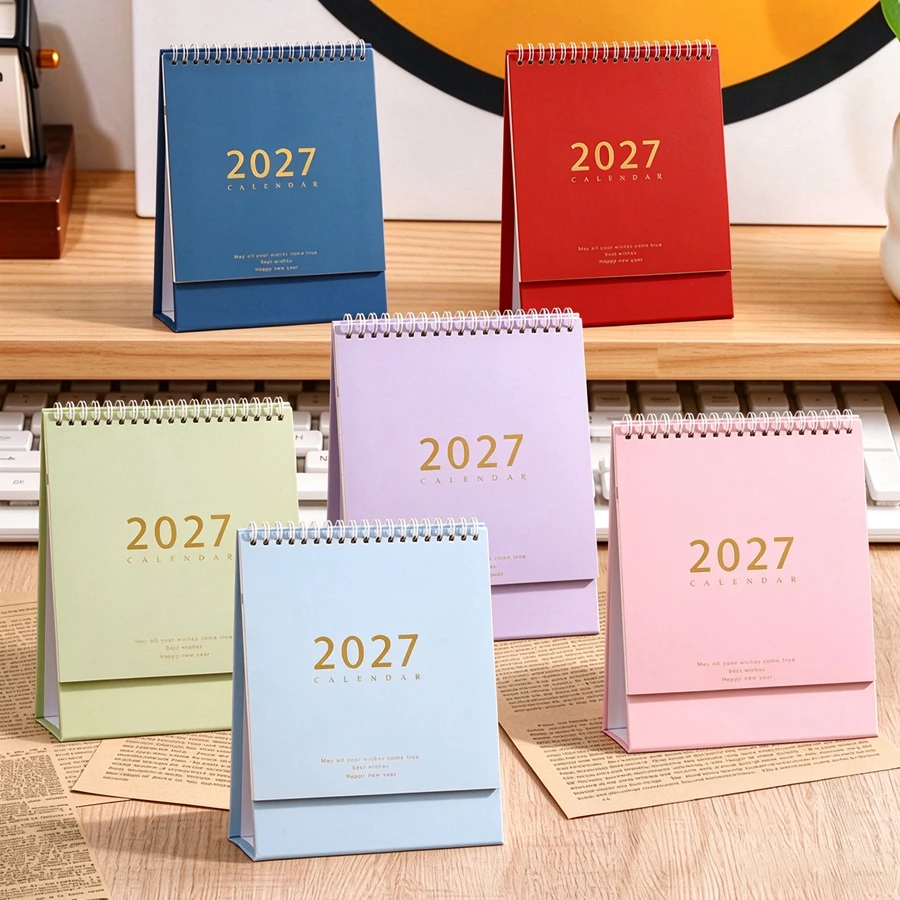 1pc 2027 Desk Calendar 21×17cm Spiral Bound Macaron Color Monthly Planner 12 Months Jan-Dec Standing Calendar Home Office Decor