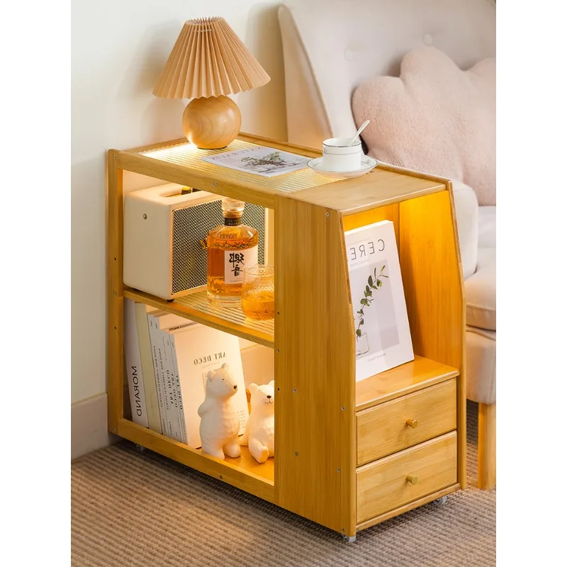 Durable and Stable Movable Side Table Sofa Bedside Cabinet Small Coffee Table Mini Tea Table Storage Shelf