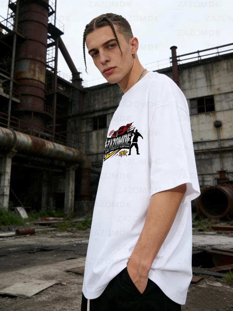 ZAZOMDE Vintage Racing Pattern Short Sleeve T Shirt Men 100 Cotton Streetwear Tee F1 Inspired Design Comfort Fit Summer Top