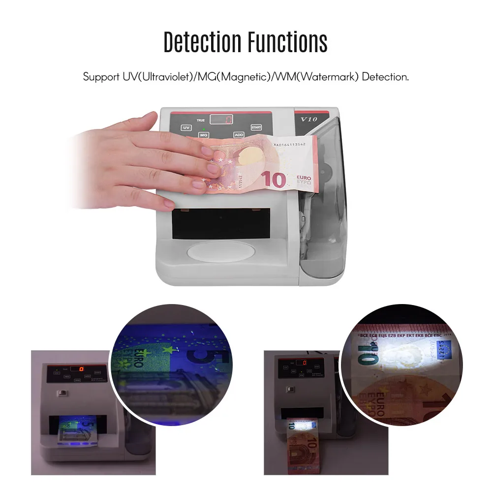 Portable Mini Money Counter Worldwide Currency Cash Banknote Bill Counting Machine Detector with UV/MG/WM Counterfeit Detection