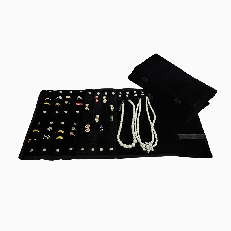 All Black Velvet Series Jewelry Roll Bag Ring Earring Stud Holder Necklace Bracelet Watch Organizer Portable Jewelry Roll Bag