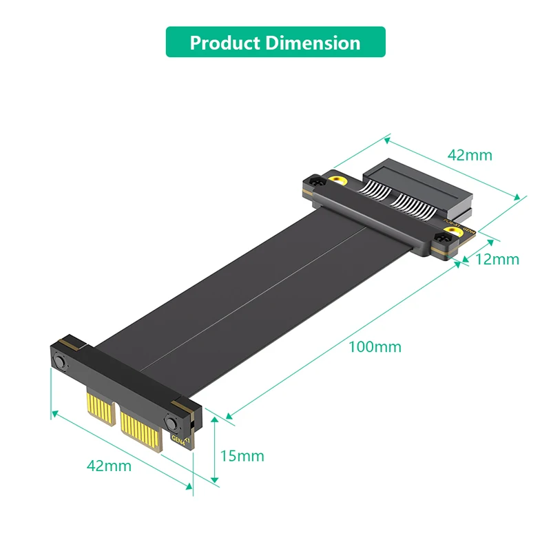 PCIE4.0 X1 to X1 Riser Cable Goldfinger 90Degree Right Angle High-Speed PCIE Express 4.0 1X Extension Cable Extender for Desktop