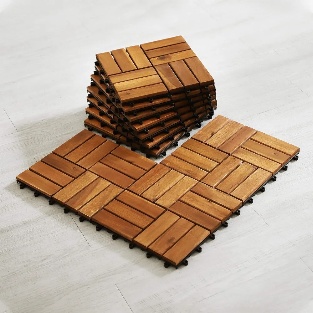 

Solid Wood Acacia Interlocking Deck Tiles (Pack of 10, 12 x 12)
