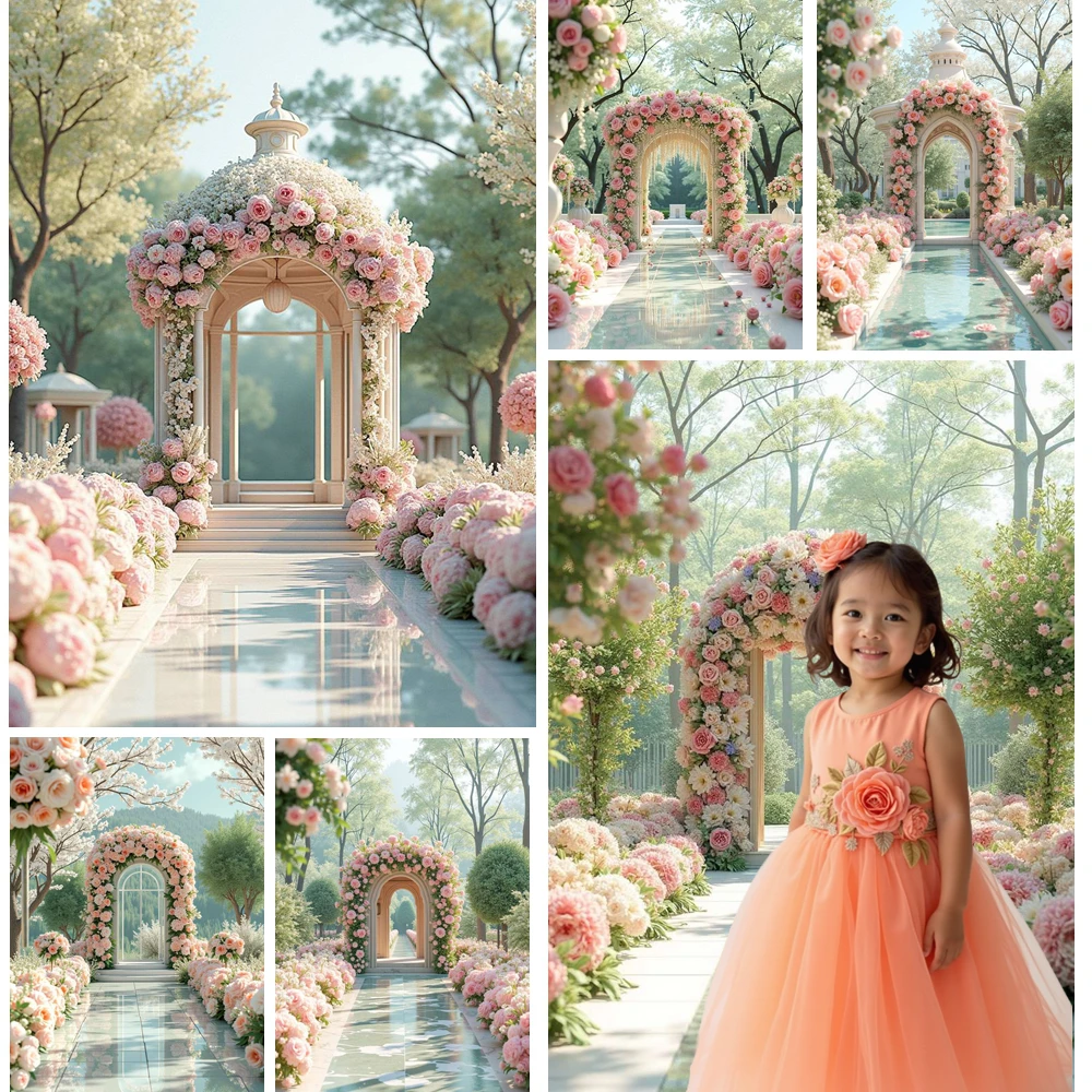 

MOON.QG Floral Arch Photo Background Path Candle Birthday Backdrops For Photography Women Wedding Accessories Photobooth Poster