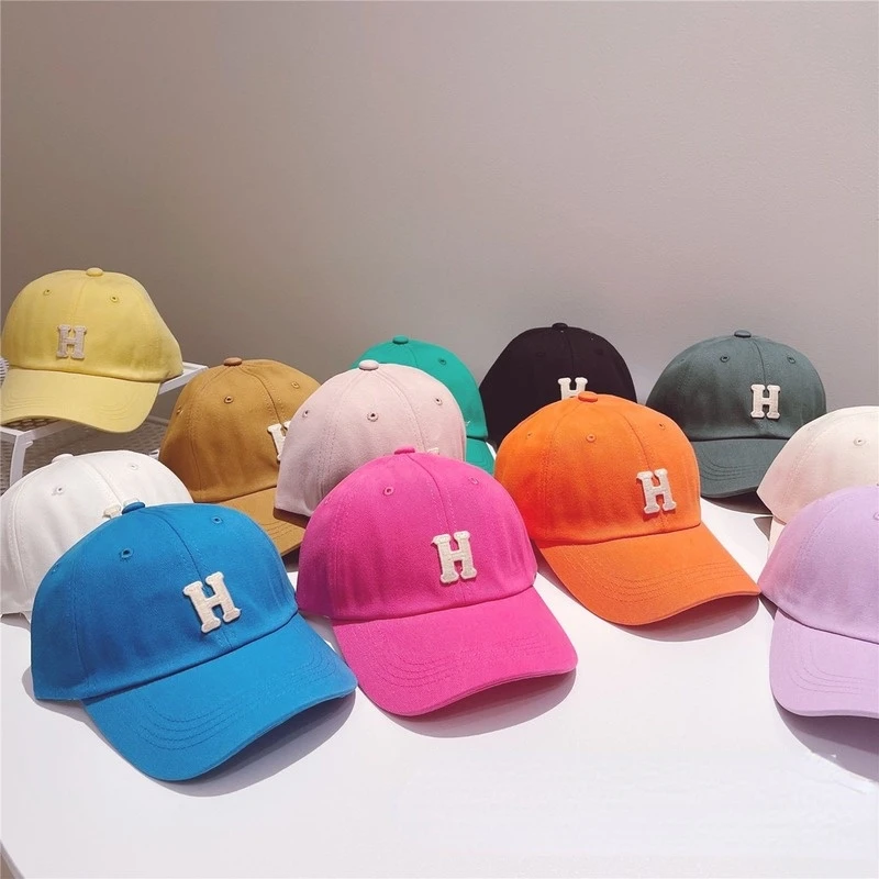 

Candy-colored Children's Baseball Hat Tide Letter H Cotton Causal Embroidery Boys and Girls Personality All-match Sunshade Caps