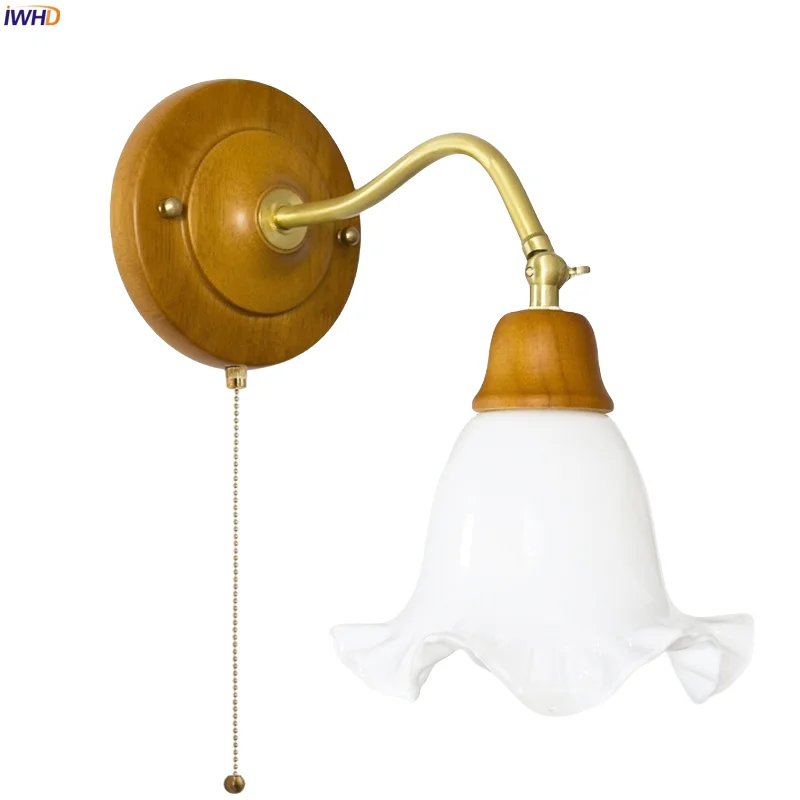 

IWHD White Glass LED Wall Sconce Lamp For Bedroom Living Room Bathroom Mirror Stair Light French Vintage Copper Applique Murale