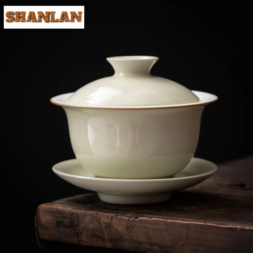 110ml Retro Palnt Ash Ceramic Gaiwan Traditional Ceramic Bowl with Lid Tea Tureen Tea Making Cover Bowl Cafes Supplies Gift