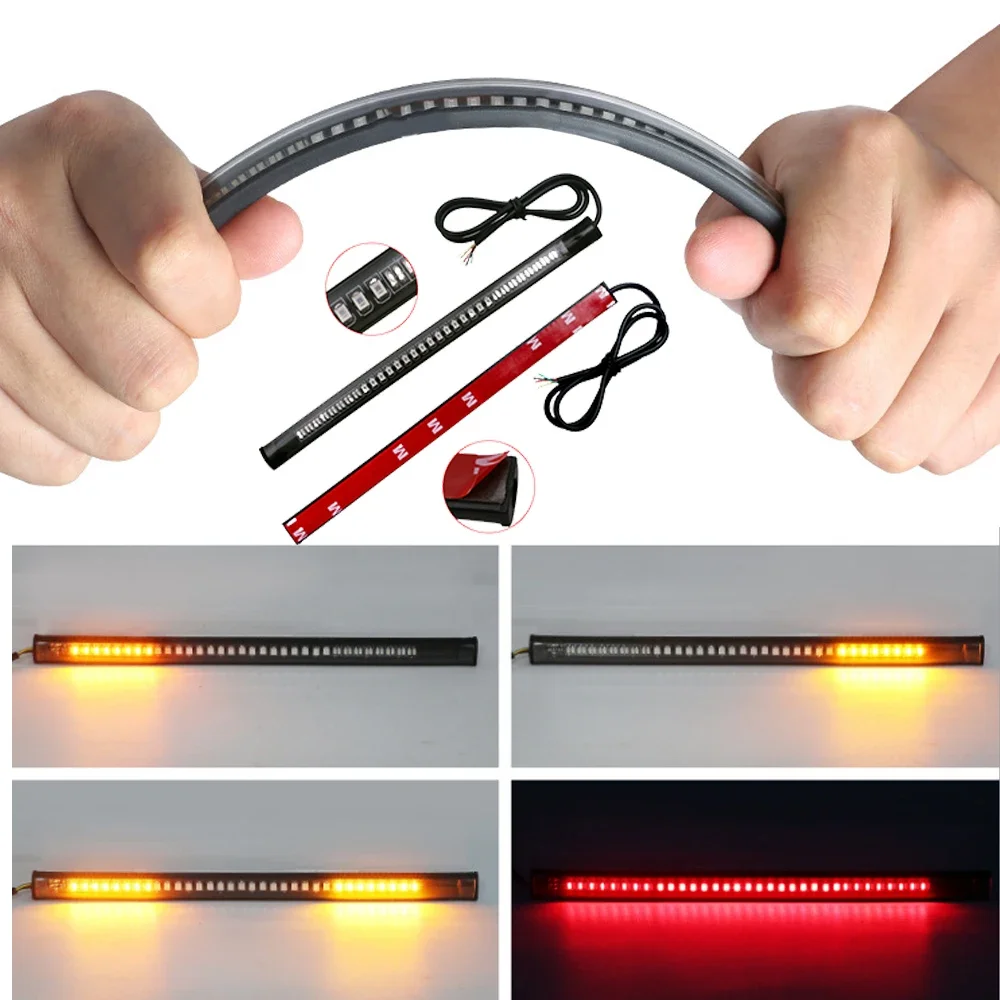 Flexible LED Motorcycle Light Bar Strip Tail Turn Signal Tail Rear Brake Stop Bulb Lamp Brake Light 2835 3014 48 SMD Dual Color