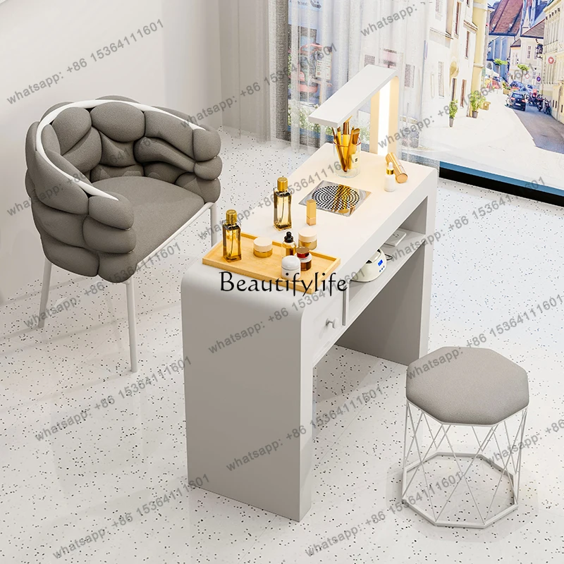 X4 Cream French Nail Table With Lamp Glamour Design European Nail Table Modern Simple Mesa De Manicurista Beauty Salon Furnitur