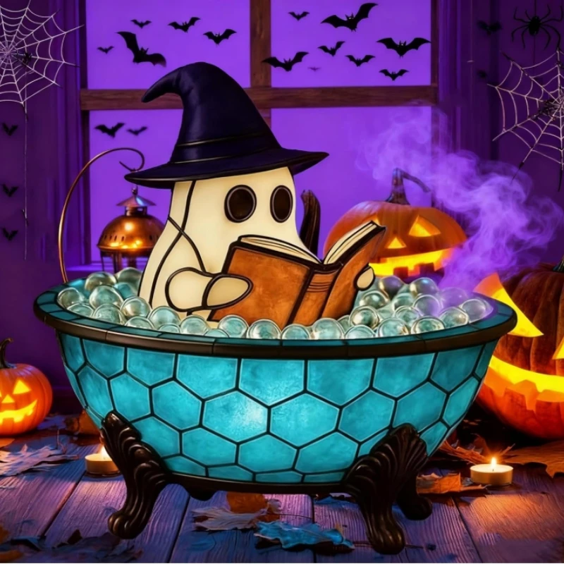 Halloween Ghost Bubble Bath Lamp-Bathtub Night Light for Spooky Decor,Reading,and Parties- for Book Lovers,Bedroom,Home Decor