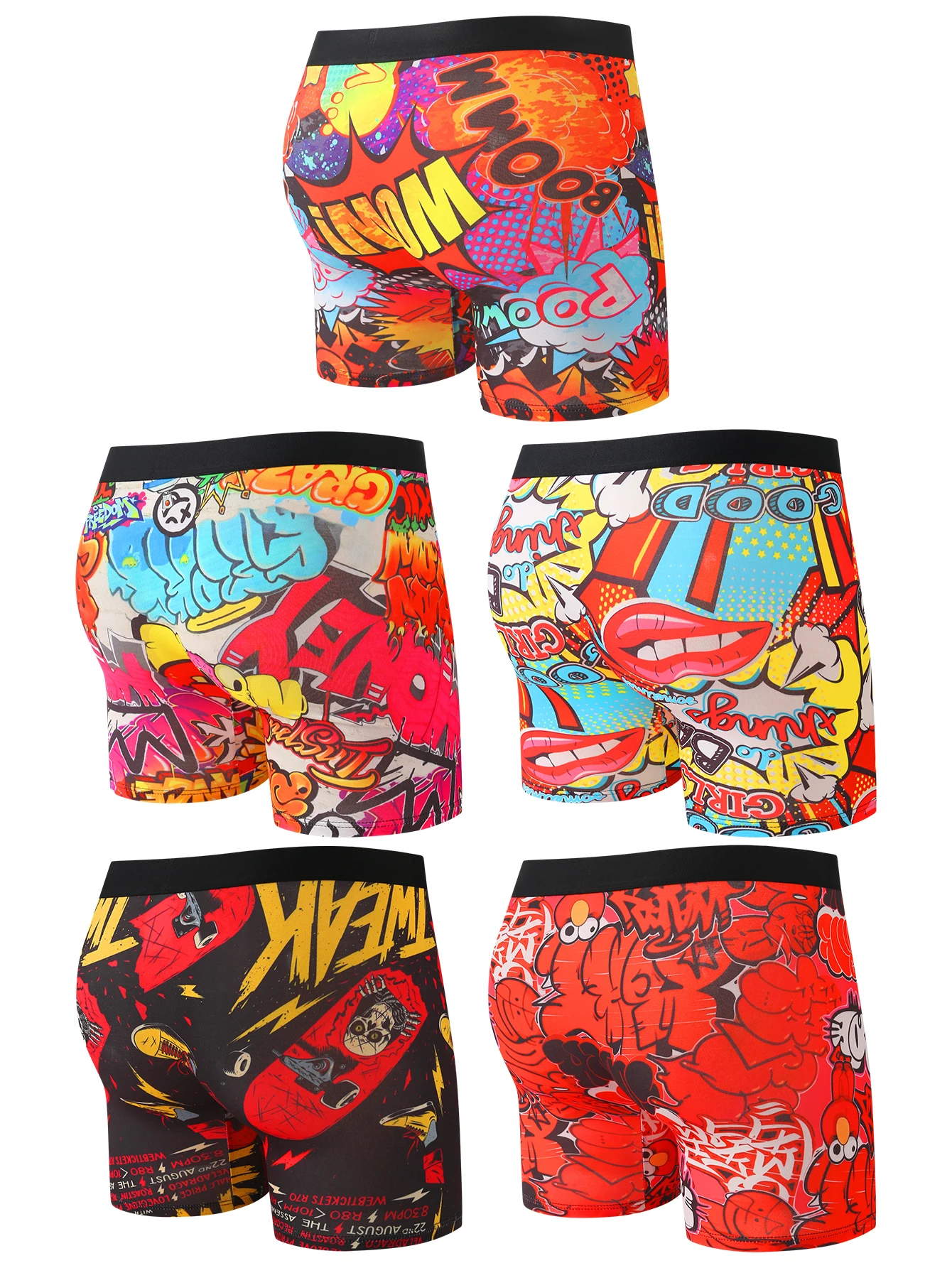 5 قطع الرجال ضئيلة الفردية الاتجاه الكتابة على الجدران طباعة سراويل الملاكم الطويلة كومبو #2