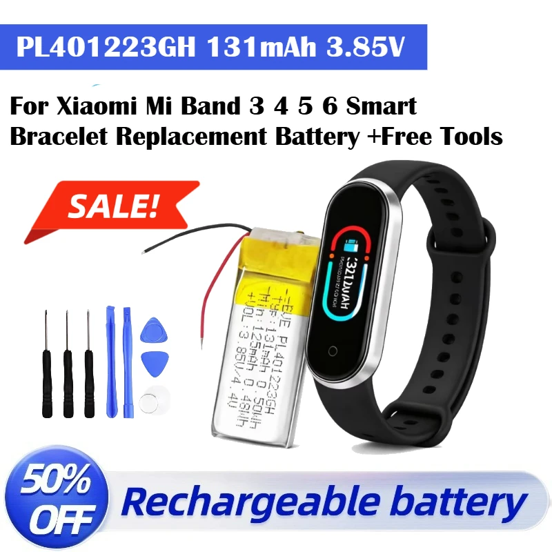 Upgrade PL401223GH 131mAh 3.85V Rechargeable Battery For Xiaomi Mi Band 3 4 5 6 Smart Bracelet Replacement Battery +Free Tools