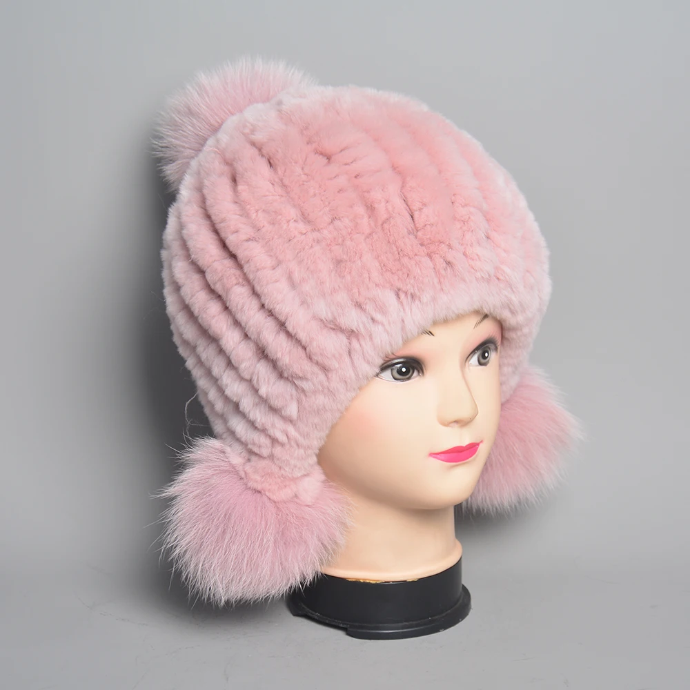 Natural Rabbit Fur Bomber hats Winter Warm Outdoor Fluffy Earflap Caps Luxury Russian Boys and Girls Children