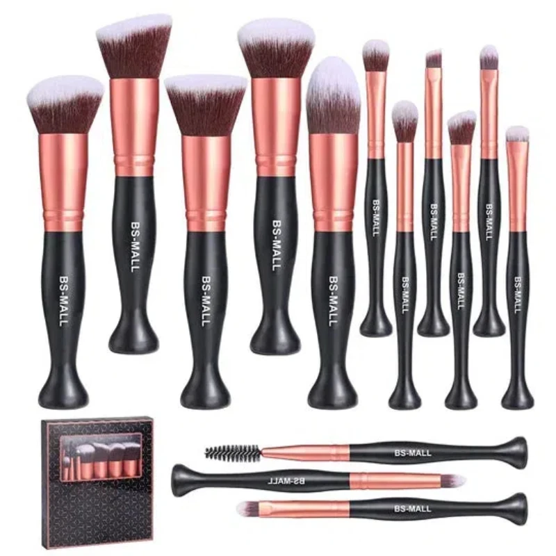 Ensemble de pinceaux de maquillage rose doré, pinceaux debout, 14 pièces