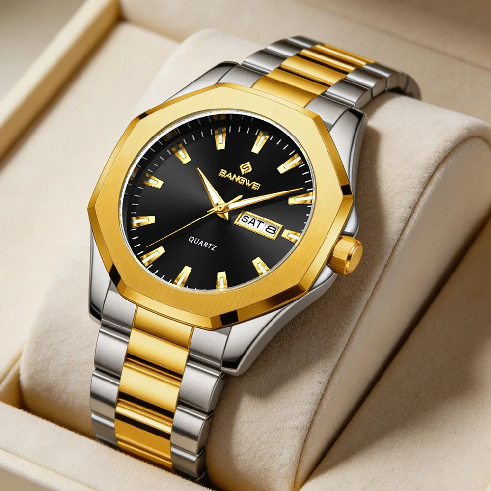 BANGWEI New Fashion Quartz Man Wristwatch Business Luxury Mens Watch Sport Waterproof Luminous Date Watches Men Gift Relojs+Box