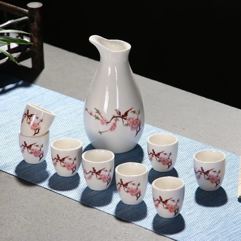 17ml Chinese Spirits Ceramics Small Cup Vintage Baijiu Japanese Kitchen Gift Set 9 Flagon Drinkware Shot Glasses Bamboo Print