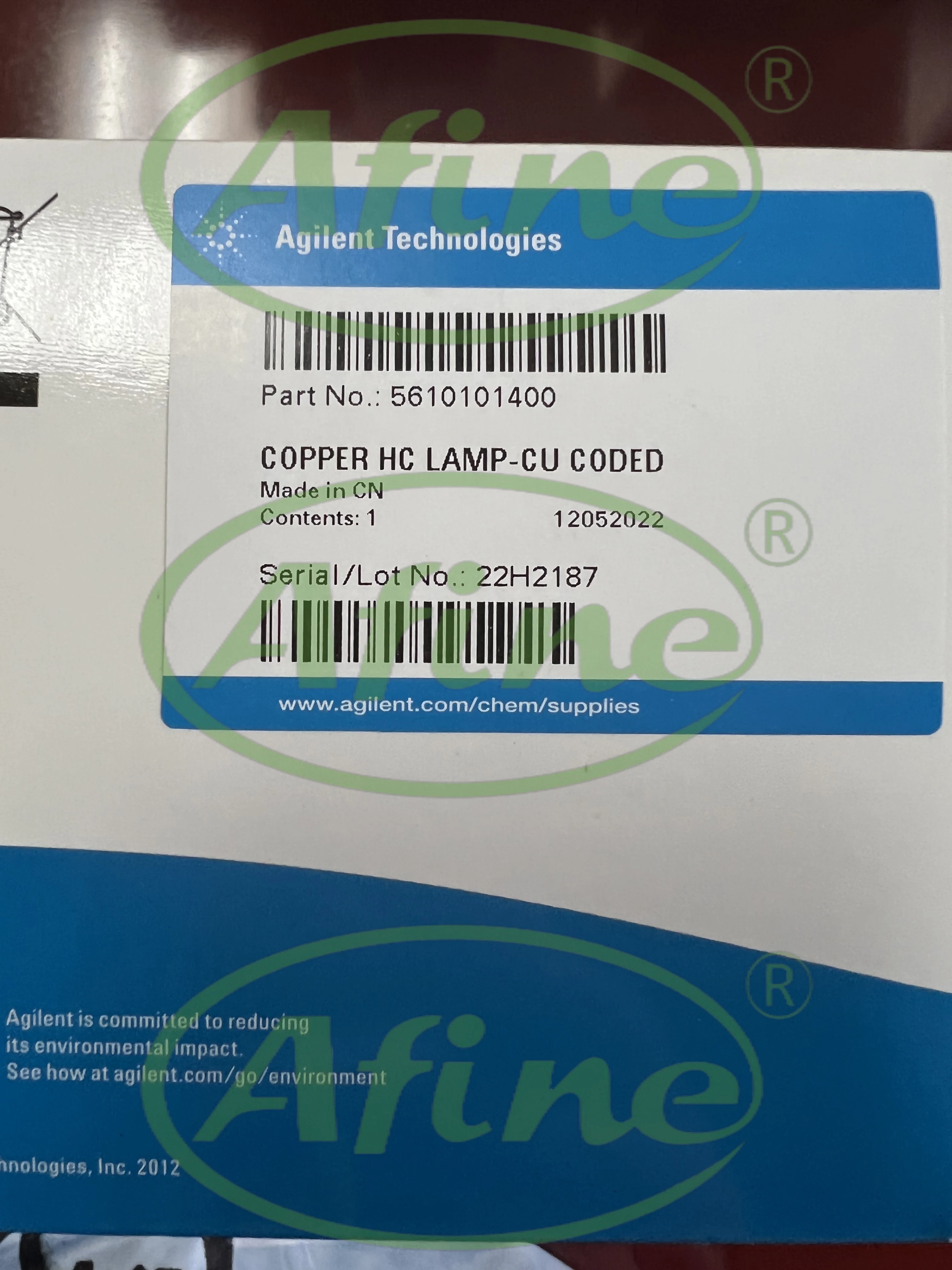 AFINE Agilent 5610101400 Copper (Cu) Single Element Hollow Cathode Lamp