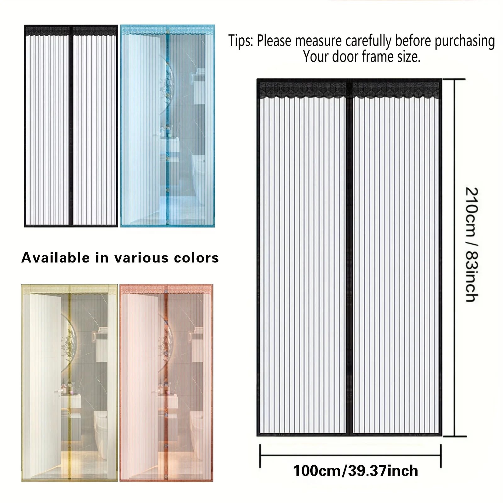 1pcs pure color Magnetic Screen Door Curtain Anti-Mosquito Easy Install Blackout Hands-Free Living Room Magnetic Door Curtain