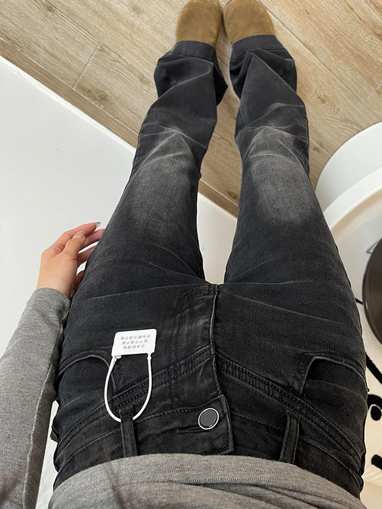 

2025 Autumn Winter Women Kpop Low Rise Gyaru Denim Flare Pants Bootcut Jean Y2k Harajuku Stacked Jean Skinny Bell Bottom Gyaru