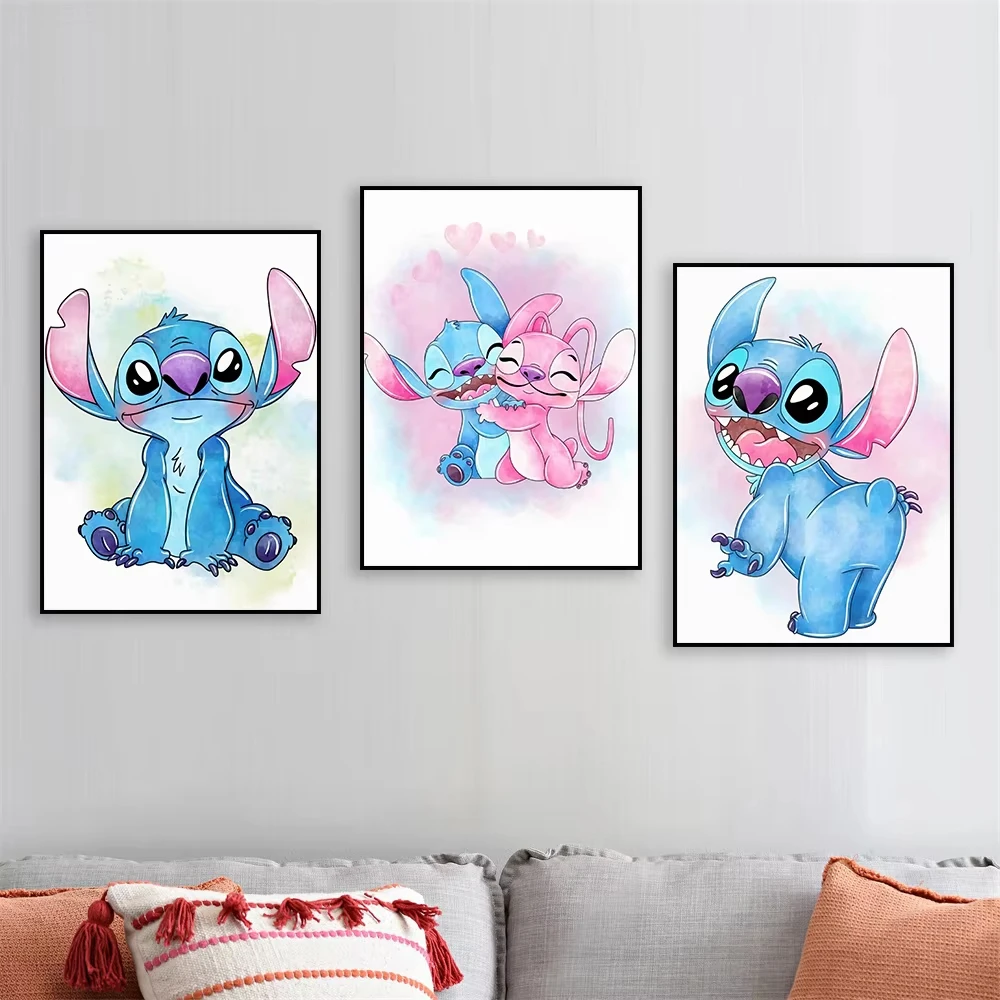 ديزني ليلو وستيتش ملصق قماش اللوحة الحضانة المائية الفن يطبع الفيلم الكلاسيكي طباعة غرزة الاطفال ديكور غرفة نوم هدية