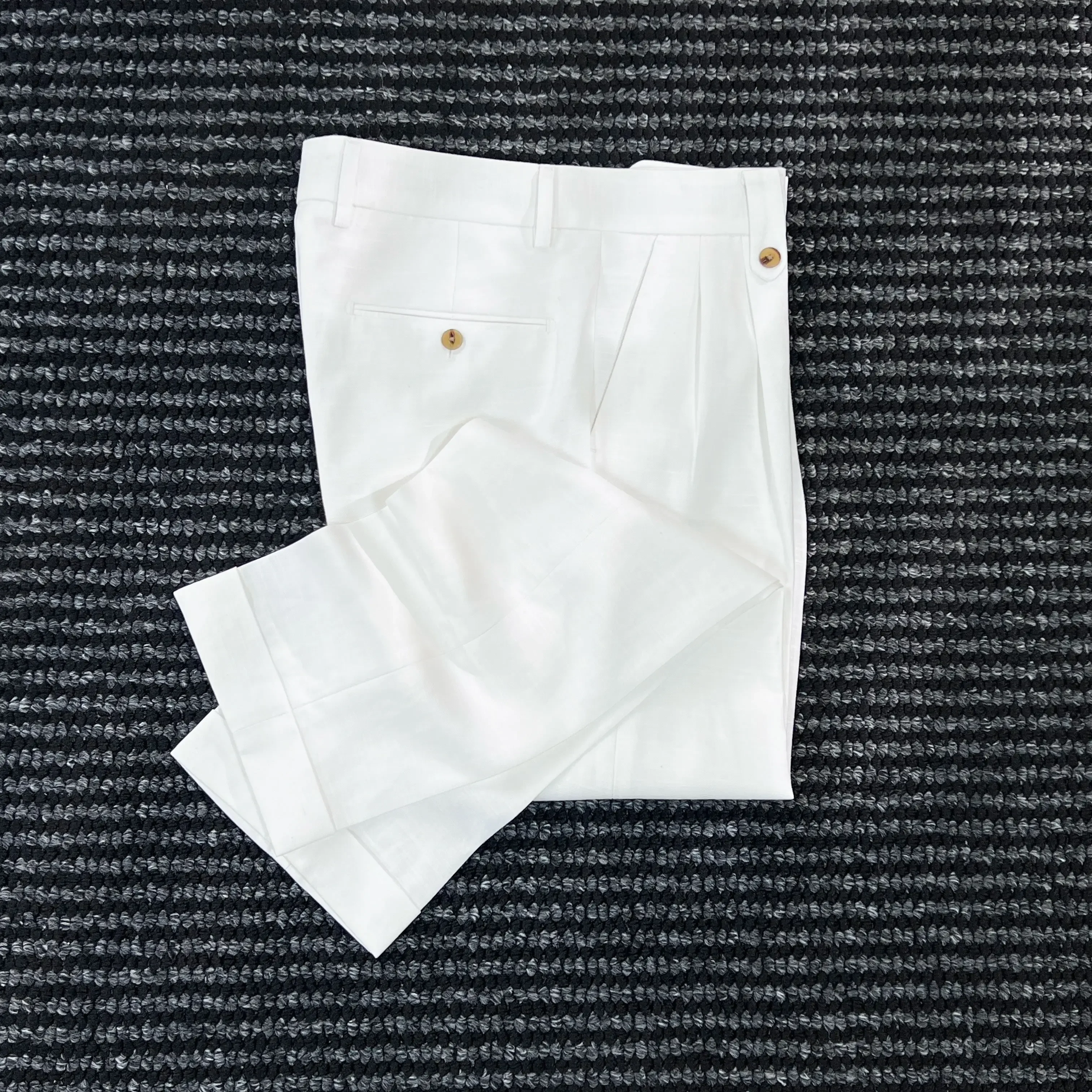 Haute couture small straight white trousers men's cotton and linen light luxury breathable summer pants