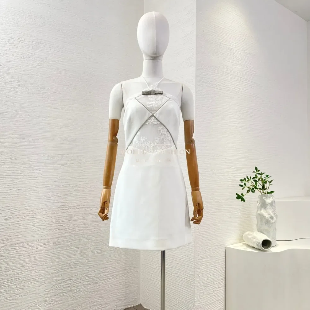 

White Lace Sleeveless Halter Mini Dress 2025