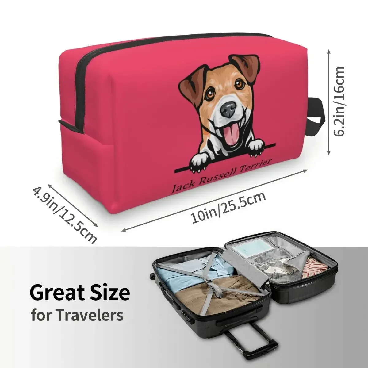 Custom Peeking Dog Jack Russell Terrier Toiletry Bag for Women Pet Animal Makeup Cosmetic Organizer Ladies Storage Dopp Kit Box