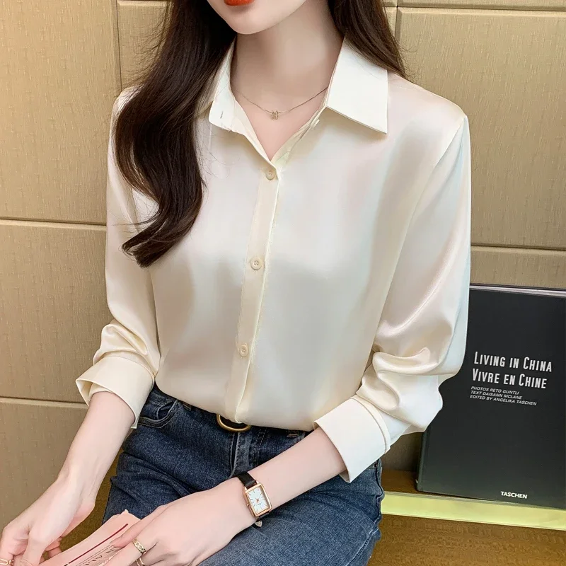 Women Shirt Long Sleeve Solid Color Turn Down Collar Korean Version Available in Multiple Colors Chiffon Shirt Womens Tops C23