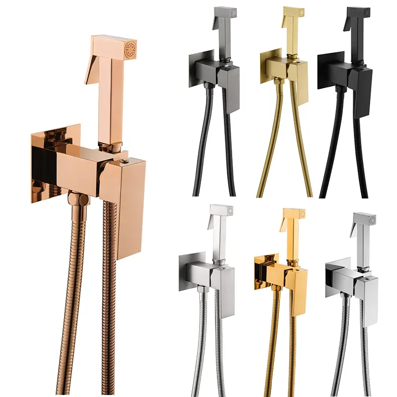 

Bathroom Square Bidet Faucet Brass Tap Washer Mixer Hot and Cold Water Shower Sprayer Head Tap Toilet Faucets Toilet Handle Jet
