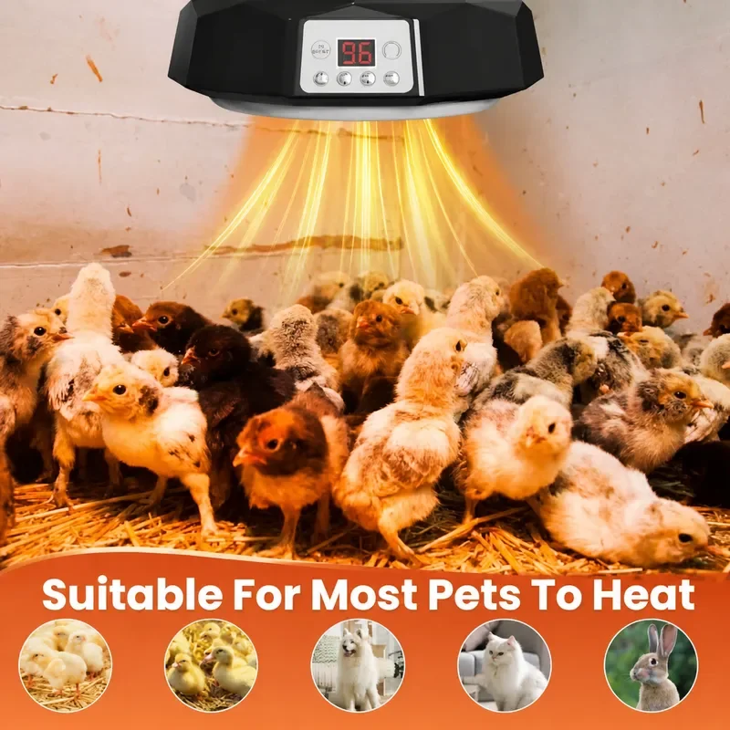 400W Pet Heater With Thermostat Remote Control Safe Quick Warm Lamp For Chicken Coop Dog House Rabbit Hutch Greenhouse