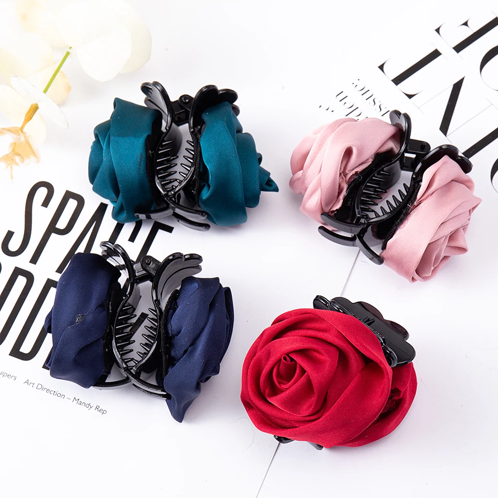 Women Rose Flower Hair Claws Crab Ponytail Hold Hairpin Sweet Hair Decorate Toothed Hair Clips Fashion Hair Accessories Headwear