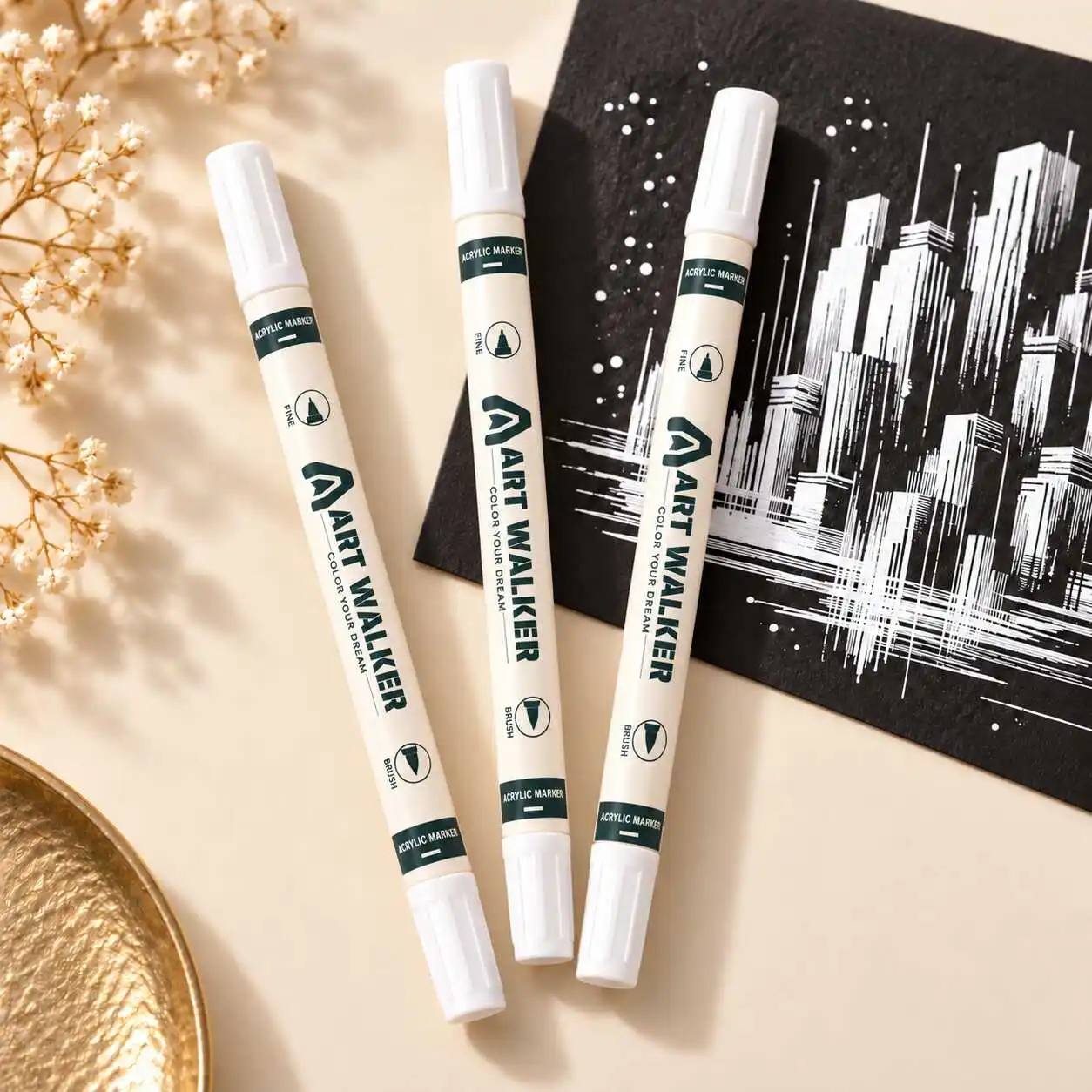 3pcs White Acrylic Paint Marker Pens for Rocks Glass and Wood