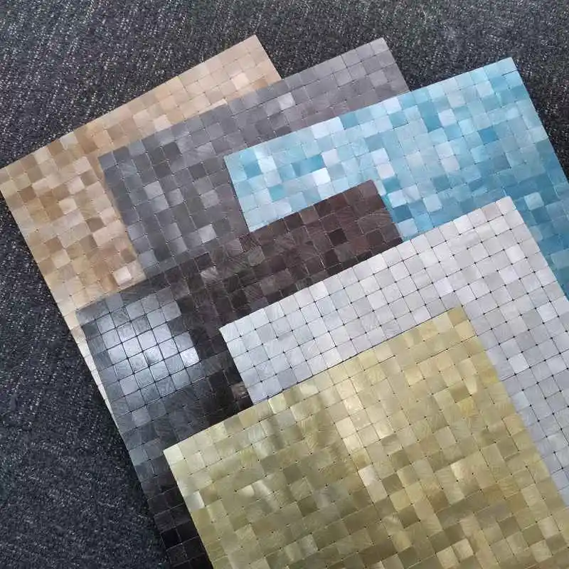 

4pc/lot Mosaic Metal Aluminum Plastic Panel Wall Sticker Self-adhesive square Waterproof Kitchen Bathroom Tiles Wall Decors 180