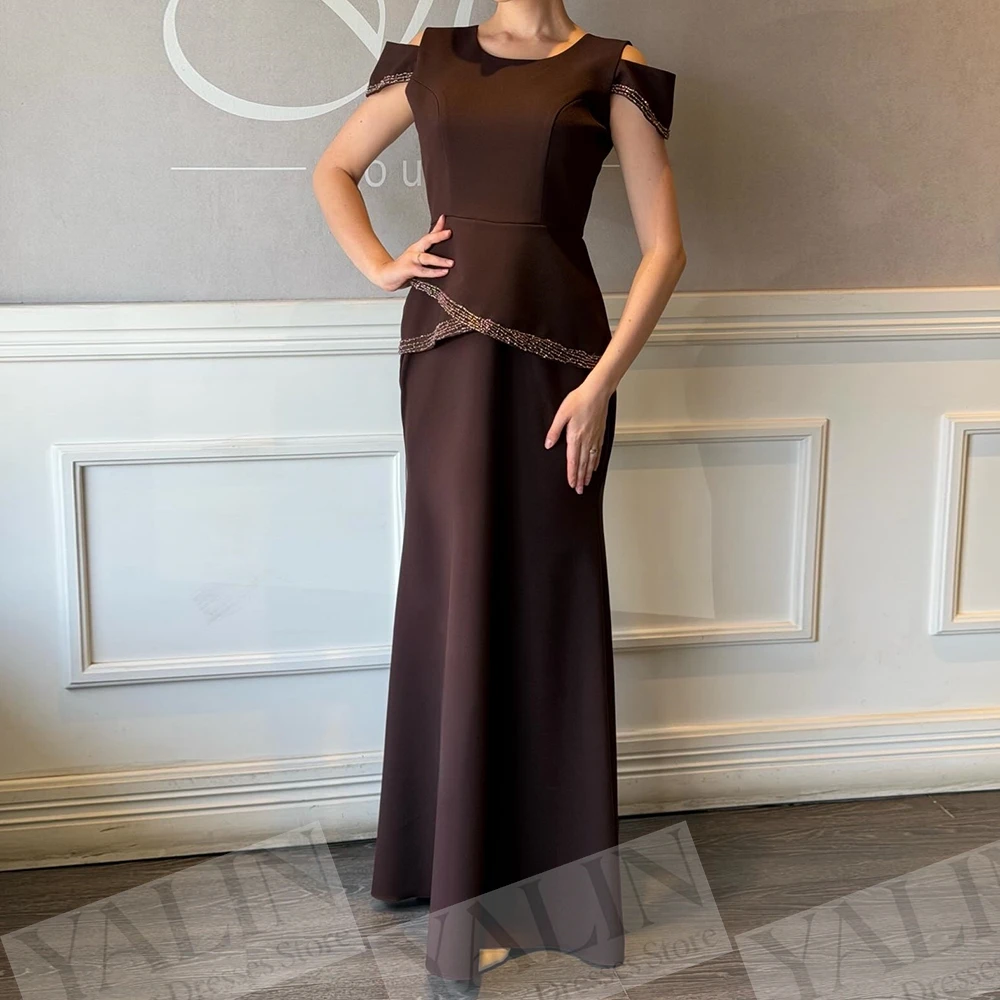 Women's A-line Evening Dresses Floor-length Scoop-neck Sleeveless Prom Dresses Fashion Beading Simple Draped Customized Gowns