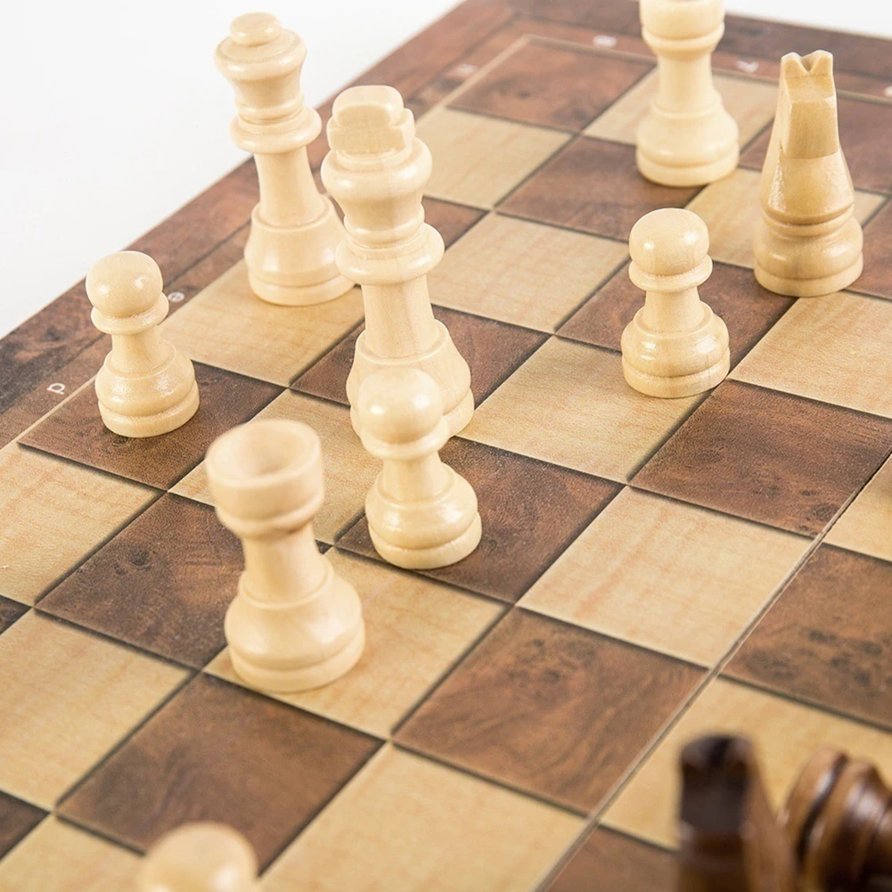 

3 in 1 Chess Game Board Folding Storage Wooden Chess Board Sets Exquisite Chess Set for Chess Board Game