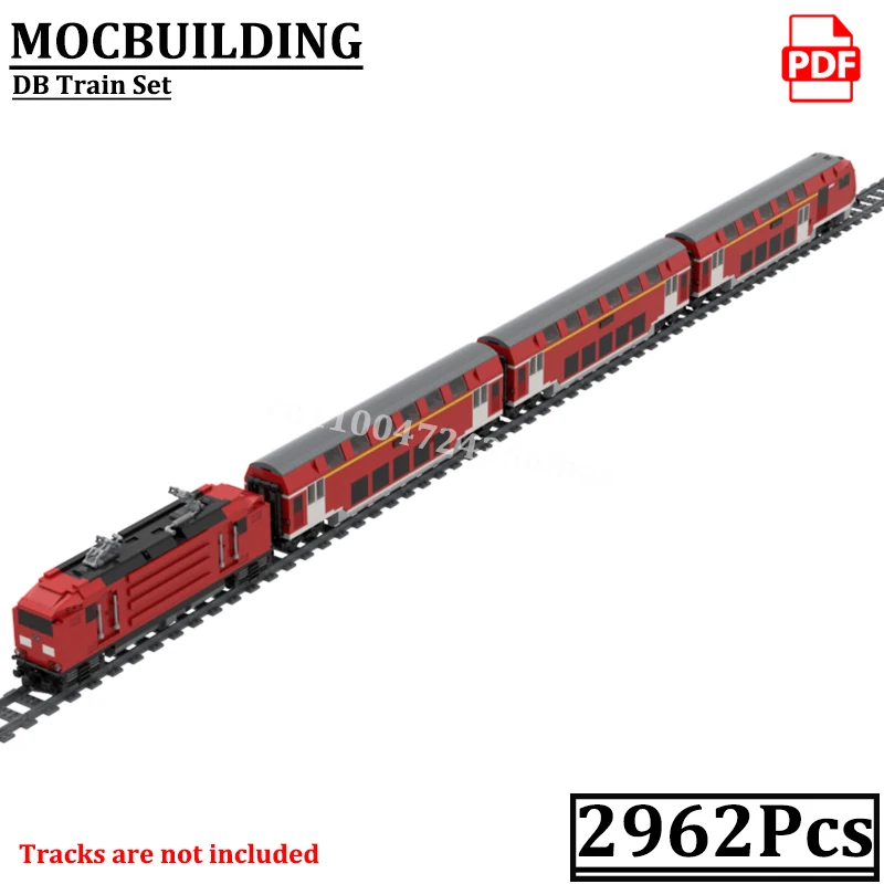 Zestaw kolejowy DB BR 143 z lokomotywą i wagony pasażerskie, model kolejowy, klocki konstrukcyjne MOCBUILDING, zabawki konstrukcyjne, prezent, klocki.