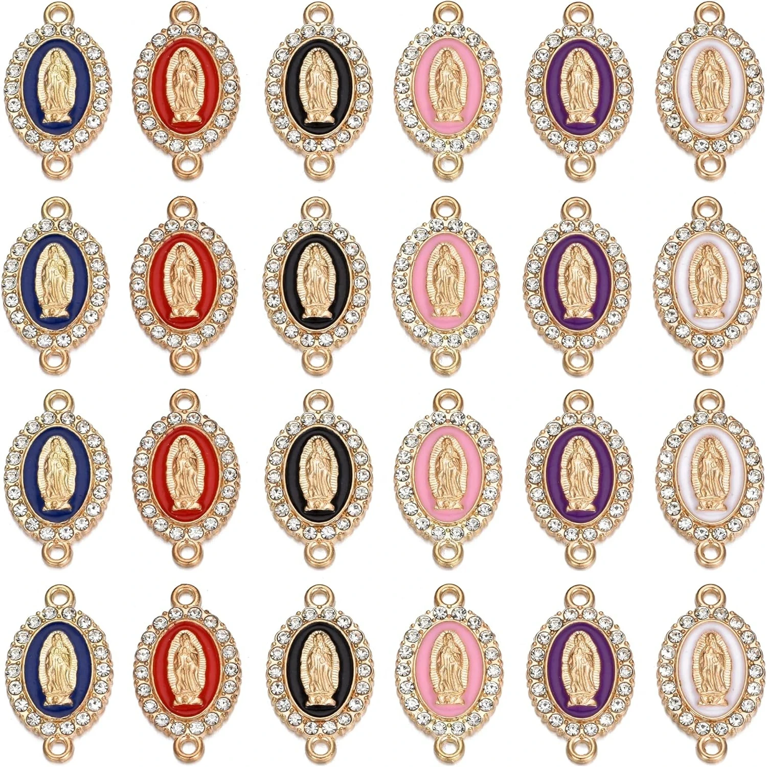 30pcs Alloy  Virgin Mary Charms Rhinestones Our Lady Medal Charms  Connection Bracelet Pendant for DIY Necklace Jewelry Making